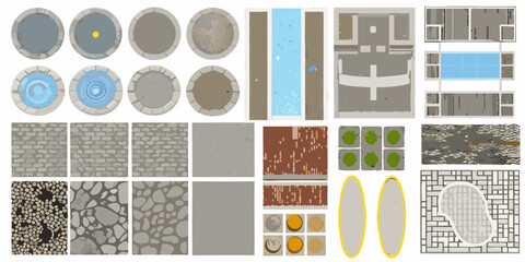 Architectural elements and textures top down view isolated on white © Shahabuddin