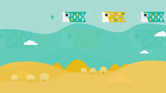 Children&rsquo;s Day Koinobori Banner Animation Horizontal - Copy Space	
