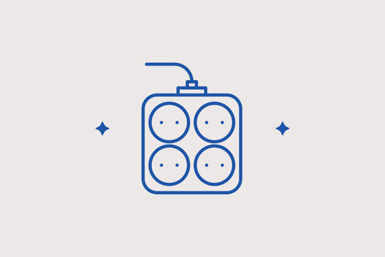 Power strip extender line icon for multiple device connectivity and cable management. Useful vector illustration for office tech blogs and home electronic accessory shops.