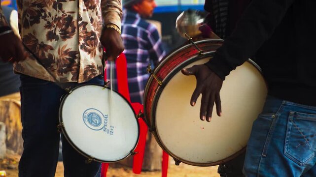 Folk Artists Performing with Indian Percussion Instruments