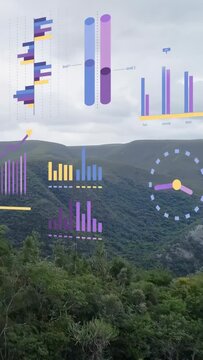 Vertical video: AR HUD staying fixed while camera tilting, revealing ridge and showing forest data