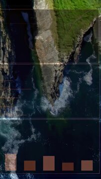 Vertical video: HUD appearing on inlet, cam panning upward, HUD updating bars to monitor waves