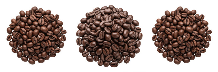 Fototapeta premium Dark Roasted Coffee Beans Pile Isolated PNG Transparent Background for Cafe Menu Breakfast and Caffeine Beverage Branding