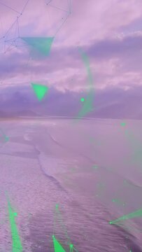 Vertical video: Neon mesh fading, ocean centered, shapes drifting inward, fading, creating overlay