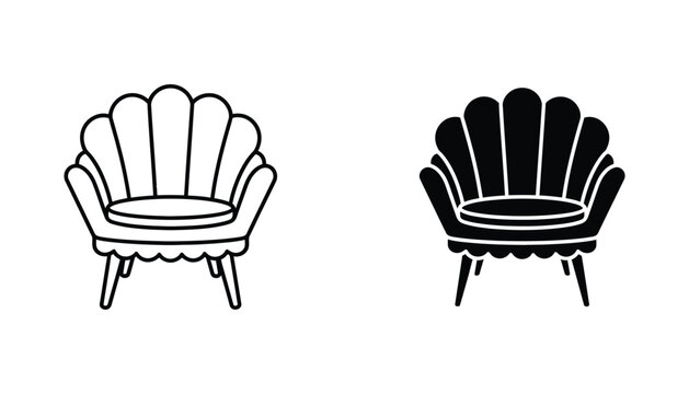 Ornate armchair with scalloped back and legs graphic vector art minimalist design