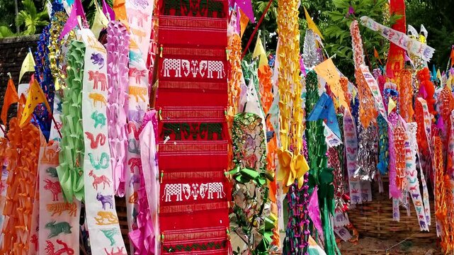 Many Color paper flag in temple of Thailand,For Buddha worship