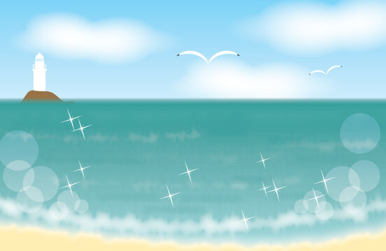 Seaside landscape with lighthouse and sparkling water