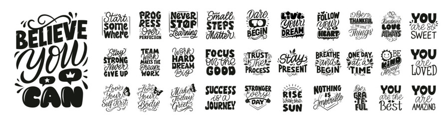 Naklejka premium Hand Lettered Motivational Quotes Bundle with Positive Affirmations, Self Love Phrases