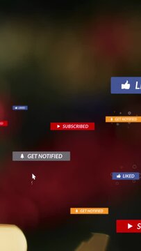 Vertical video: Floating CTAs drifting over bokeh, cursor clicking toggling tags driving signups
