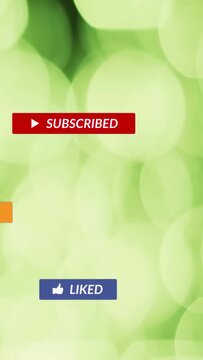 Vertical video: Green bokeh bg static as frame four starting badges appearing and fading for likes
