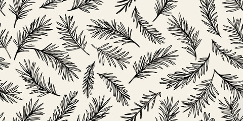 Seamless floral pattern with hand drawn fern leaves on a beige background © Suvro