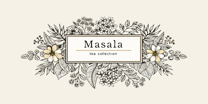 Floral frame with text botanical illustration on cream background