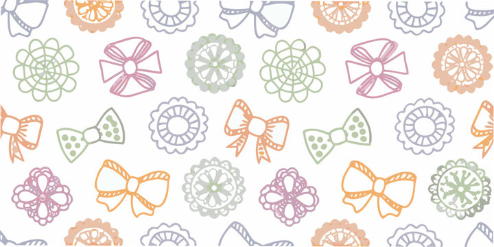 Floral and bow pattern repeating illustration on white background