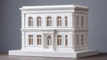 Obraz premium Detailed Architectural Model of a Classic Building Design with Clear Windows and Elegant Features Showcasing Modern and Artistic Elements