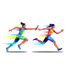 Obraz premium Athletes Running Relay Race, Colorful Geometric Style, Sports Competition
