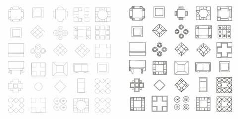 Obraz premium furniture top view line art set on white background