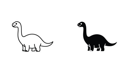 Cute smiling cartoon Brontosaurus dinosaur simple line art and solid black icon design © TARU STOCKPLC