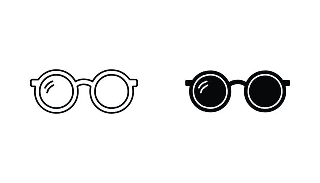 Minimalist black and white vector illustration of classic round eyeglasses icon representing vision style and intellectual concepts perfect for optometry or fashion blogs