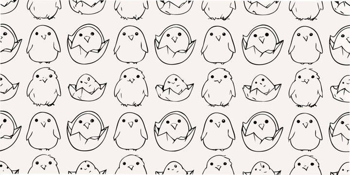 chick and cracked eggshell pattern minimalist line art style