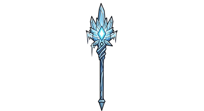 Magical Ice Staff with Crystal Gem and Frozen Elements