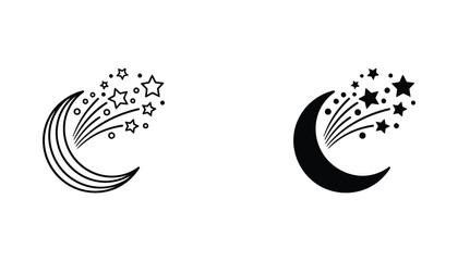 Crescent moon with shooting stars and dots vector graphic isolated on white background © TARU STOCKPLC