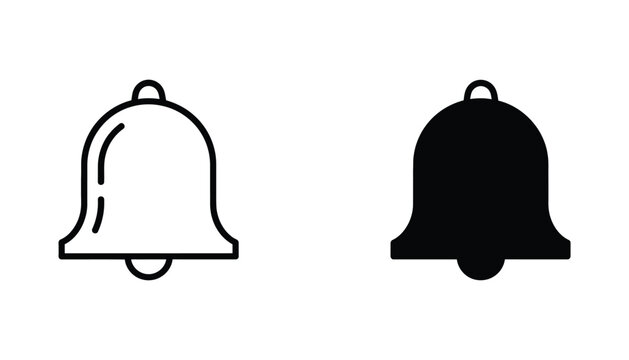 Modern minimalist bell notification icon in clean outline and solid glyph styles for digital alerts and reminders