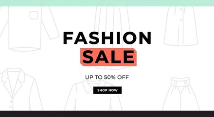 Fototapeta premium fashion sale banner with up to 50 percent discount offer on white background