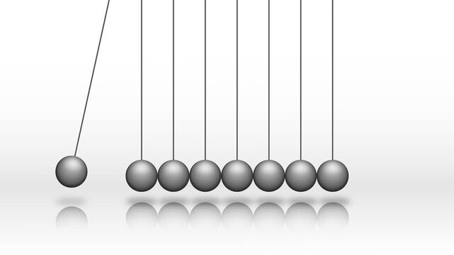 Newton's cradle balancing balls kinetic energy motion physics concept illustration.