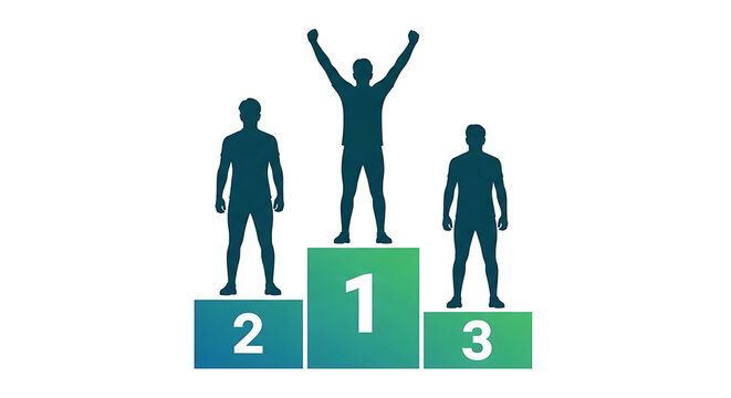 Winners on podium with first second and third place trophies achievement competition business champion performance excellence promotion