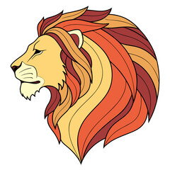 Majestic lion profile with colorful layered mane. © Nock