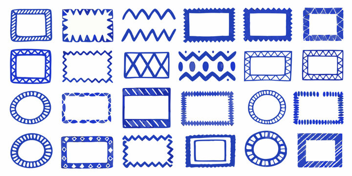 blue hand drawn frame collection decorative vector illustration on white