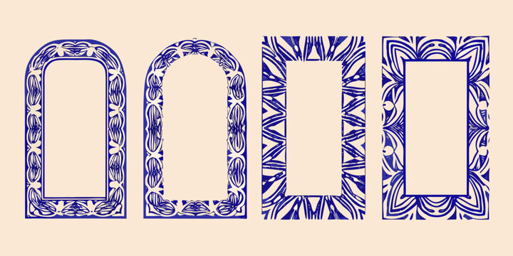art nouveau frames and borders vector illustration blue on beige