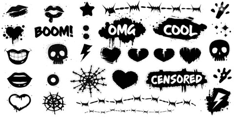 Graffiti stencils and punk symbols collection black on white © AnupKumar