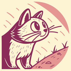 Cute cartoon cat peeking out from dark circular. © Nock