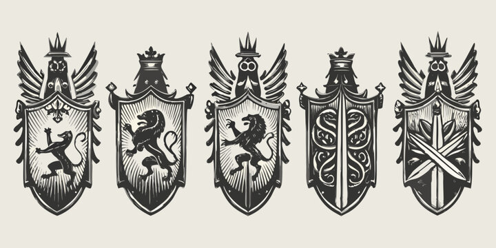 medieval heraldry shields silhouettes vintage style collection