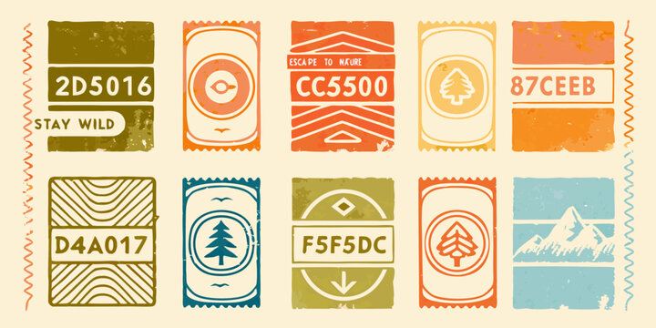 Retro outdoor adventure badges vector illustration with nature themes