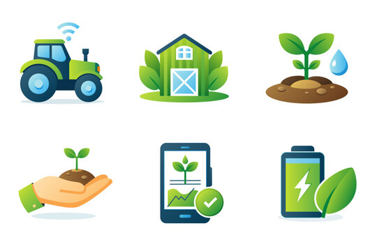 Smart Farming and Agriculture Technology Gradient Icon Set. Sustainable Agriculture Vector Collection