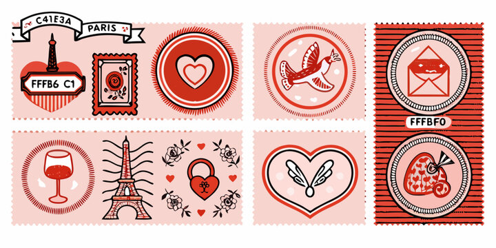 Vintage love themed vector illustrations with parisian elements