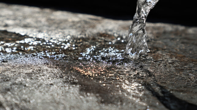Thunderstorm background created on green screen concept. Close-up of water flowing over a textured stone surface.