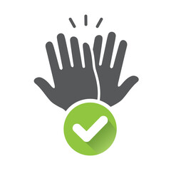 Obraz premium Congratulations on success with hands and check mark