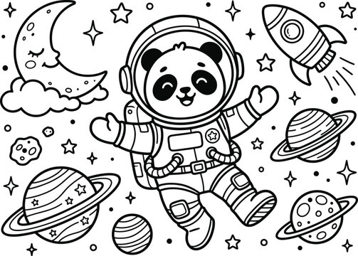 Astronaut Panda in Space: A Coloring Page Adv.nture