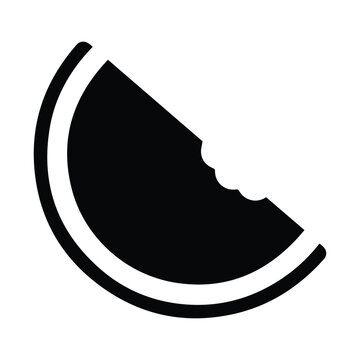 Curved watermelon slice with bite mark vector