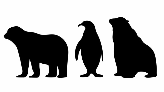 Arctic animals silhouettes polar bear penguin and seal standing side by side black icons on white background wildlife symbols