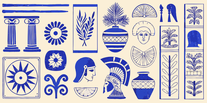 ancient greek motifs and ornaments blue vector illustration