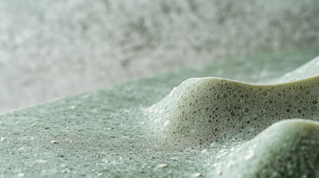 Macro photograph of a sustainable bio-plastic surface with organic porous texture