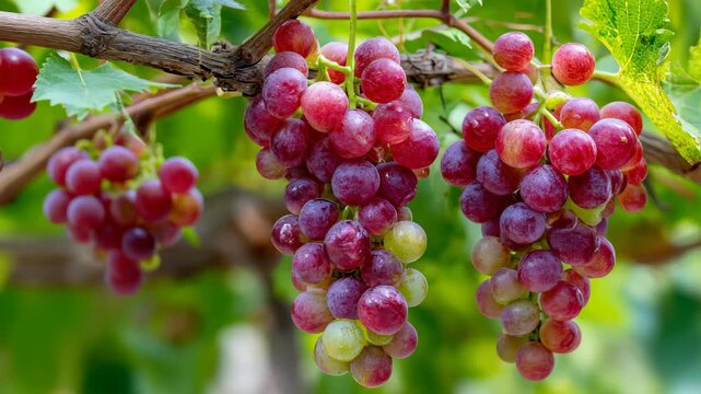 Red grape cluster on vine fresh vineyard grapes
