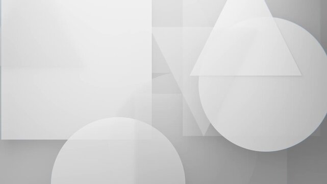 Minimalist geometric background with overlapping shapes and soft shadows. Seamless loop.
