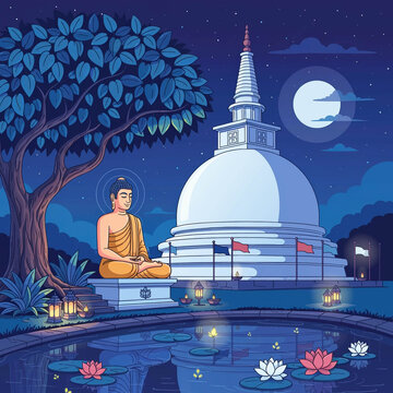 Lord Buddha Meditating Illustration in Peaceful Background Art