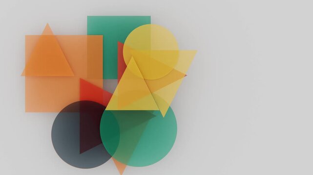 Abstract geometric composition with overlapping translucent shapes in warm and cool colors. Seamless loop.