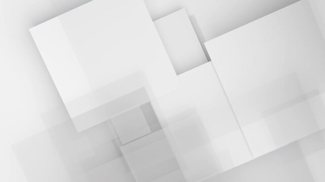 Clean minimalist geometric background with overlapping squares and soft shadows. Seamless loop.